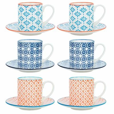 Espresso Cups & Saucers Patterned Coffee - Set of 6 - 65ml - image 1 of 4