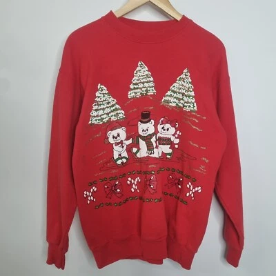 Sudadera de Navidad de Colección Estampado de Pintura Puff Osos Vacaciones Rojo Pullover M Foto 1 de 4