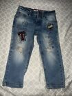 Boys Tommy Hilfiger Distressed Straight Leg Jeans Size 3T With Patches & Graphic