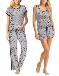 NWT Lucky Brand Womens Pajama Set Gray Stars 4-Piece PJ's Soft Stretch SMALL - Picture 1 of 6