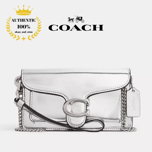 ❤️ Bracciale Coach Tabby 2 vie tracolla CM501 argento specchio pelle metallizzata nuovo