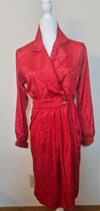 Leslie Fay Vintage Red Faux Wrap Dress Size 4 Cocktail Evening Church Business - Picture 1 of 6
