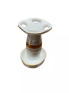 Vintage Gold & White Porcelain Toothbrush Holder With Decorative Pattern - Picture 1 of 6