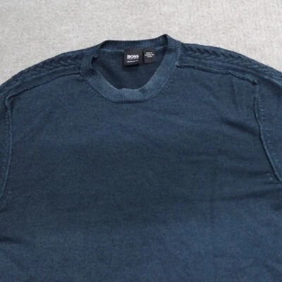 Hugo Boss Sweater XL Blue Solid Palmio 100% Wool - Image 1 of 4