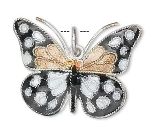 Charm, 1 Black Gold White 24x18mm Butterfly Cloisonné Charm Pendant * - Picture 1 of 2