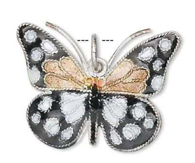 Dije, 1 Colgante Cloisonné Mariposa 24x18mm Oro Negro Blanco Foto 1 de 2