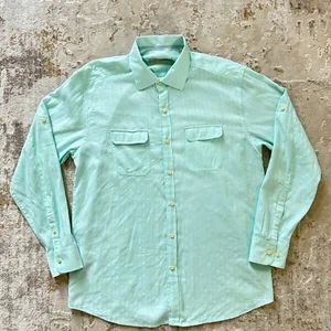 Tommy Bahama Blue Long Sleeve Button Up Linen Blend Shirt Roll Tab Sleeve - M - Picture 1 of 6