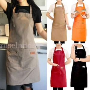 Canvas Pocket Apron Adjustable Baking Chefs Kitchen Coffee Cooking BBQ - Picture 1 of 11