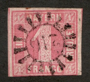 1850 German Bavaria Sc #4 - 1 Franco, Used stamp. Cv$22.50 - Picture 1 of 1