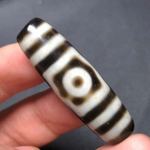 Magical Tibetan Old Agate Ivory Color3Eye Totem dZi Bead Amulet12*39mm N028 - Picture 1 of 8