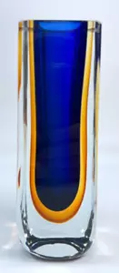 Murano Sommerso blau & bernsteinfarben facettiert 8" Kunstglas Vase Mid-Century Modern MCM sehr guter Zustand - Bild 1 von 8