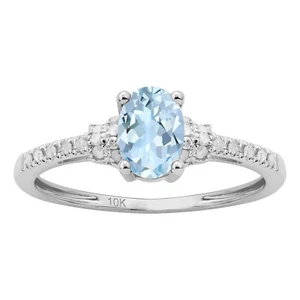 Anillo ovalado de diamantes y aguamarina de oro blanco de 10k - Imagen 1 de 4