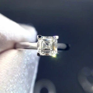 3.10 Ct Asscher Cut Lab-Created White Diamond Wedding Ring 925 Sterling Silver - Picture 1 of 3