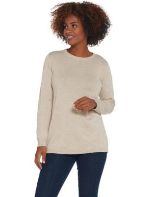 Joan Rivers Heather Oatmeal Button Back Crew Neck Sweater New - Image 1 of 3
