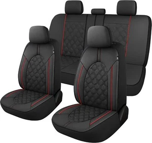 Lux PU Leather Car Seat Covers Set - Waterproof Universal Fit (Black/Red) - Picture 1 of 7