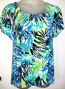 Exc ROSE + OLIVE Tropical Print Smocked Neckline Top Blouse 1X 18/20 - Picture 1 of 1