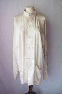 Vintage Shanghai Tang 100% Silk Asian Jacket Mandarin Collar Lined Ivory 40 - Picture 1 of 7
