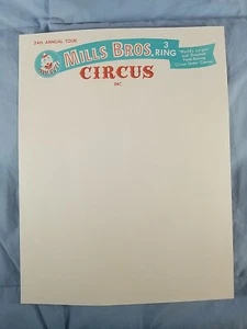 Vintage Mills Bros. 3 Ring Circus 24th Annual Tour Letterhead Blank Page - Picture 1 of 3