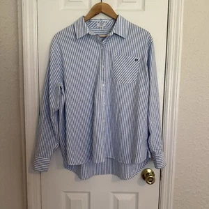 Crown And Ivy Long Sleeve Cotton Button Up Top Stripes Lagenlook Summer PXL - Picture 1 of 8