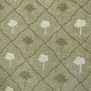 P Kaufmann Fabrics 3 yds Green Trellis of Palm Trees Cotton Upholsery Excellent - Picture 1 of 8