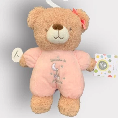 Little Me Plush Pink WELCOME TO THE WORLD BEAR Rattle Security Baby Toy Lovey - Image 1 of 3