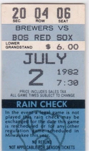 1982-7-2 Milwaukee Brewers V Boston Red Sox Baseball Ticket - Bild 1 von 1