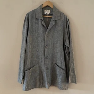 FLAX Engelhart Blue/Gold 100% Linen Jacket Lagenlook Pockets Button Down SMALL - Picture 1 of 11