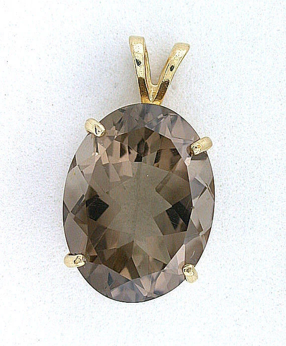 16.82 Carat Oval Smoky Quartz Gem Stone Gemstone Pure 14Kt Gold Pendant EBS35 - Image 1 of 2