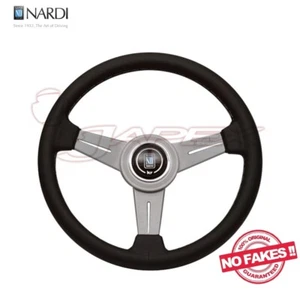 Volante clásico NARDI radios de cuero/plata negro y puntada gris 330 mm N111 - Imagen 1 de 5