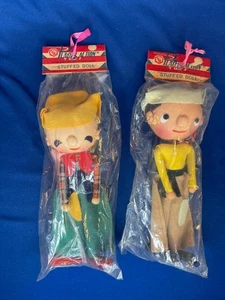 Vintage lustige Stockinette Cowboy Puppen Neu aus altem Lagerbestand Japan beweglich 2er Set - Bild 1 von 14