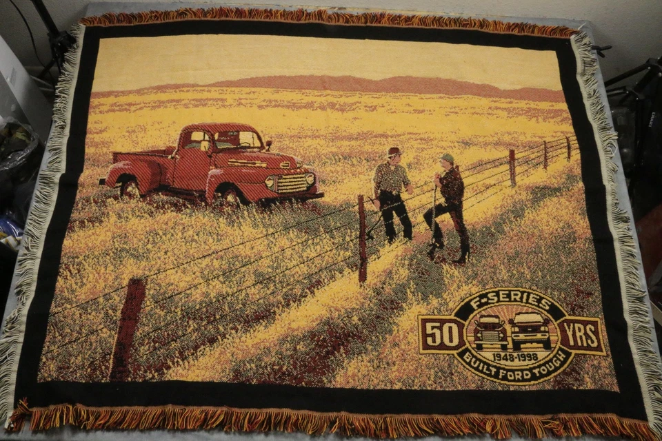 Manta tapiz tejida vintage Ford serie F 50 años flecos 1948-1998 Foto 1 de 4