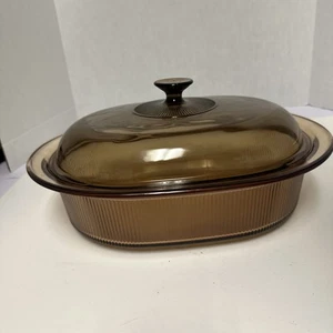 Visions AMBER 4L Casserole Roaster Dish V 34 B Lid V 34 C Pyrex Corning Dish - Picture 1 of 11