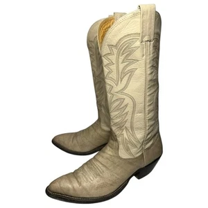 Nocona Women’s 7 Cowgirl Beige Cream Leather Pointed Toe Western Cowboy Boots - Picture 1 of 12
