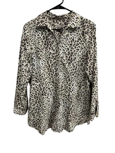 Chico's Leopard Print Long Sleeve Button Up Shirt Beige Black Sz L Animal Print - Picture 1 of 10