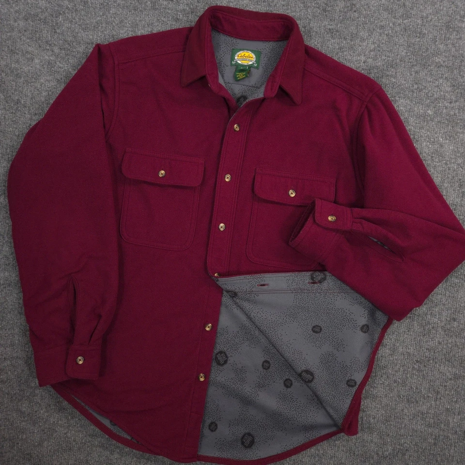Vintage Cabelas Fleece Shirt Jacket Mens L Wine Gore Wind Stopper Lined USA Made - Image 1 of 4