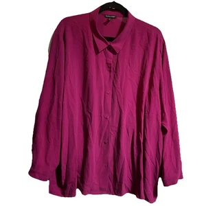 Eileen Fisher Sz 2X 100% Silk Georgette Crepe Fuschia Button V-Neck Blouse - Bild 1 von 10