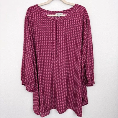 Blusa Top Mujer Woman Within Talla 3X Floral Fluida Clásica Oficina Roja Foto 1 de 4