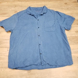 Lucky Brand Shirt Mens XXL Blue 100% Hemp Short Sleeve Button Front Camp Collar - Picture 1 of 9