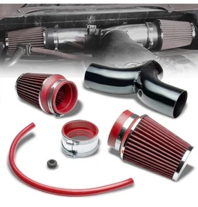 Kit admission d'air double shortram tuyau noir + filtre rouge pour Dodge 02-10 Ram 1500 - Photo 1/2