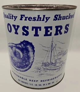 Vintage Antique Quality Freshly Shucked Oysters One Gallon Tin Can MD 414 -858 - Picture 1 of 6