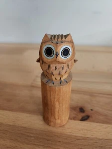 Japanese Folk Art Sasano Bori Owl Carved Wood Sculpture - Picture 1 of 8