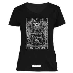 The Lovers Tarot Card V-Neck Grim Reaper Halloween Couple Shirt Goth Clothing - Picture 1 of 5