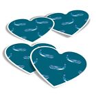 4x Heart Stickers - Blue Abstract Whale Pattern #2050