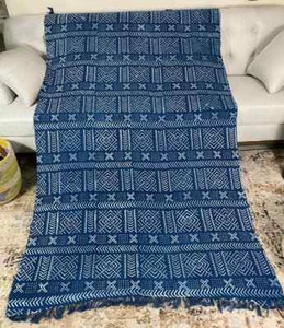 Lolo Blue Handmade Mudcloth Segou Blanket Bogolan Textile Bedsheet Boho Decor - Picture 1 of 10