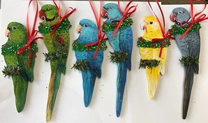 PARROT Christmas Ornament Parakeet Blue Green Yellow Lineolated Grey Ring-Neck - Picture 1 of 7