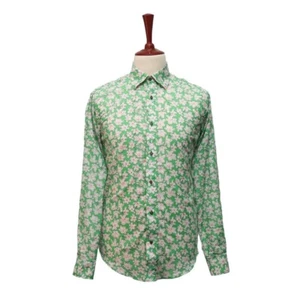 Mens Shirt Button Floral Green White Dress Casual Hawaiian Beach Party Medium - Picture 1 of 7
