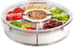 Divided Serving Tray with Lid and Handle, 360-Degree Rotating Snack Spinner..... - Picture 1 of 9