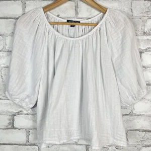 J.CREW NWD Swingy Puff-Sleeve White Top Cotton-Linen Blend Gauze SMALL CC247 - Picture 1 of 5