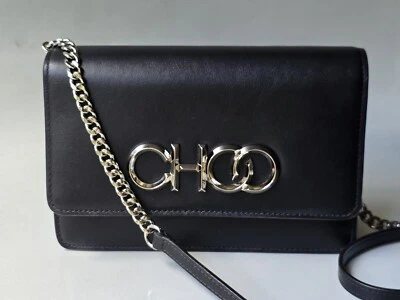 Jimmy Choo Black Leather Crossbody Bag Silver Chain Choo Logo Buckle Kalina - Image 1 of 4