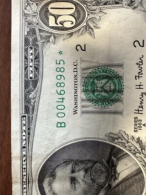 1963A  Mis-cut $50 STAR NOTE - Image 1 of 4